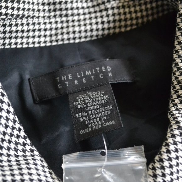 NWT The Limited Houndstooth Wool Button Blazer Black & White Size Large - Picture 3 of 5